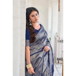 Glory Sarees Naiste Banarasi siidist saree koos pluusit&uuml;kiga (Banarasi_Saree133_Hall) Free Size tumesinine v&auml;rv