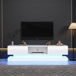 160*35*40,5cm Valge k&otilde;rgl&auml;ikega televiisorikapp LED-valgustuse, 2 sahtli, rakenduse juhtimise ja kallutusvastase disainiga, 60-tollise televiisori jaoks, televiisorialus, televiisori madal kapp valge