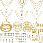 NEWITIN 69-osaline kuldne ehtekomplekt naistele Moodne kost&uuml;&uuml;mehehtede kulatatud kaelakee, k&auml;ev&otilde;ru, k&otilde;rvar&otilde;ngaste komplekt naistele Silver Earrings Set white