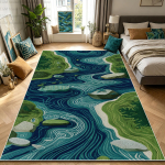 Sinine Roheline J&otilde;gi 3D Loodusmaastik Vaip elutuppa magamistuppa Suur ala vaip pestav libisemiskindel pehme kohev dekoratsioon p&otilde;randamatt 2.6x3.9ft(80x120cm)