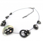 Les Tr&eacute;sors De Lily [J0476] - Collier Cr&eacute;ateur 'M&eacute;lusine' noir gris must