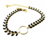 7bis [P8367] - Bracelet artisanal 'Boho' noir dor&eacute; (&eacute;pi de bl&eacute;) -  16 cm 6 mm must