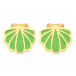 Les Tr&eacute;sors De Lily [Q2456] - Boucles cr&eacute;ateur acier 'Coquillage Saint Jacques' vert dor&eacute; - 15x14 mm roheline