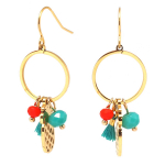 Les Tr&eacute;sors De Lily [Q2521] - Boucles cr&eacute;ateur acier 'Ananas' turquoise corail dor&eacute; - 30x16 mm t&uuml;rkiissinine
