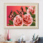 Huacani 5D DIY t&auml;ispuurteemantmaalimise roosad lilled ristpistes tikkimiskomplektid Full square 25*30 cm