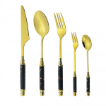 Keraamilised lauan&otilde;ud nuga kahvel lusikas teelusikas koogikahvli komplekt Vintage roostevabast terasest s&ouml;&ouml;giriistade komplekt &otilde;htus&ouml;&ouml;gin&otilde;ude komplekt maha kukutamiseks 5pcs kuld/must