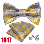 Barry.Wang Mens Cravat kootud satiinist kikilips Jacquare siidist lilleline lipsu kikilips Hanky ​​mansetin&ouml;&ouml;pide komplekt LH-1001