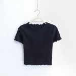 Vintage puidust k&otilde;rvad O kael L&uuml;hikeste varrukatega T-s&auml;rkUus Naine Slim Fit t-s&auml;rk liibuv t-s&auml;rk Suvised Retro Topid S must