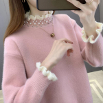 S&uuml;gistalvine paks kampsun naiste silmkoeline soonikuga sviiter, pikkade varrukatega Fasion &otilde;huke džemper Pehme, sooja t&otilde;mmatud naisterahvas One Size roosa