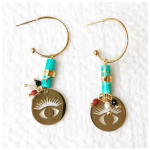 Les Tr&eacute;sors De Lily [R6334] - Disainer terasest k&otilde;rvar&otilde;ngad  Cl&eacute;opatra  t&uuml;rkiissinine kuld - 20 mm - 30x16 mm (silma) roheline