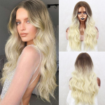 LISI HAIR s&uuml;nteetiline ombre pikk laineline parukas heleblond plaatina pika laineline keskosa juuste parukas Naturaalsed Cosplay parukad
