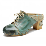 Johnature ehtsast nahast retro v&auml;lissussid needitud paksu kontsaga k&otilde;rged kontsad slaidid sandaalid naiste kingad 36 armee roheline v&auml;rv