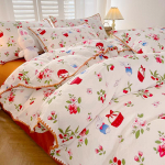 Lillemustriga harjatud kodu voodipesukomplekt Lihtne V&auml;rske Mugav Tekikott koos linakattega Padjap&uuml;&uuml;rid Voodipesu 2.2m 4pcs/sets
