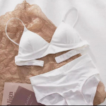 French Triangle Cup rinnahoidjakomplekt Mugav &otilde;mblusteta naiste aluspesu Seksikas Deep V Push Up rinnahoidja ja alusp&uuml;kste komplekt seljata pesu S valge