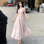 Prantsuse sinine &otilde;limaal Pikk kleit Rannakleit Lilledega Sling Kleit Naiste suvine haldjastiilis vabaaja peokleit S roosa