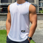 Quick Dry Kulturismi Tankid Meeste Suvine Varrukateta S&auml;rk Meeste J&otilde;usaali Fitness Singlet Stringer Treeningriietus M valge