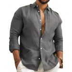 Puuvillane linane &uuml;hev&auml;rviline meeste s&auml;rk pikkade varrukatega krae valge must tops M tumehall v&auml;rv