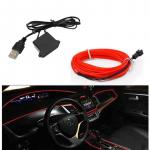 3/5M auto LED-k&uuml;lmtuled, painduvad neoontraadiga autolambid auto k&uuml;lmavalgusribadega dekoratiivsed 3M-USB punane