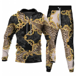 Meeste 2-osalised komplektid Suured kapuutsid Pikad p&uuml;ksid Moodsad dressid T&auml;navar&otilde;ivad 3D Leopard Kuldkett Prinditud Unisex R&otilde;ivad S-6XL XXXL