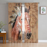 Running Wild Horse t&uuml;llkardinad elutuppa Magamistoa Moodne Voile kardin K&ouml;&ouml;k Sifoonist l&auml;bipaistvad kardinad 135W x 114H(cm)
