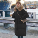 Naiste sulejope karusnahast krae kapuutsiga pikk mantel Korea mood tuulekindel paks soe talvepuuvillane riided &uuml;ler&otilde;ivad topid S must