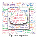 50 inspireerivat ingliskeelset fraasi, grafiti, isikup&auml;ra, piiri&uuml;lene tekst, kaunistus, meisterdamise veetass, kohvri kleebised, veekindel