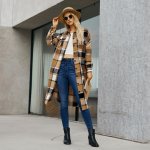 Naiste ruuduline printimine avatud esijakk vabaaja &uuml;herealine tuulejakk XL pruun