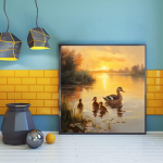 DIY teemantmaaling Baby Duck ja Mother Duck ristpistes komplekt Mosaic Art Teemantmaal T&auml;isringi/ruudukujuline teemant Kodukaunistus Round 25x25cm