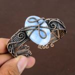 Natural Owhyee Blue Opal Gemstone Handmade Copper Wire Wrap Bangle Adj. g9y98