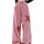 American retro teksad Viie punktiga Star Raw Edge Splicing lahtised laia s&auml;&auml;rega teksad Naised N&auml;evad &otilde;hukesed Trendikad K&otilde;ik sobivad Mopping p&uuml;ksid Naised S roosa