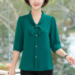 Suures suuruses 5XL pullover Mom &scaron;ifoonist s&auml;rk pikkade varrukatega V-kaelusega kujundusega topid Suvised vintage suured pluusid M punane