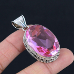 Roosa topaasi v&auml;&auml;riskiviga ripats Massiivne 925 sterlingh&otilde;bedast ripats Ehtekink unisexile