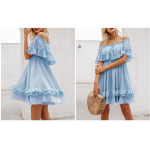 &Otilde;larihmaga &scaron;ifoonist suvekleidid naistele volangidega plisseeritud l&uuml;hike kleit roosa elegantne p&uuml;hade lahtine rannakleit S helesinine v&auml;rv