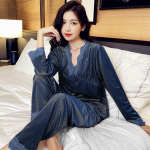 Sametine pidžaama naistele s&uuml;gisel ja talvel pikkade varrukatega koduriiete komplekt nukukraega M