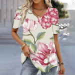 Suvemood 3D lilleprindiga T-s&auml;rgid Naiste riided T-s&auml;rgid Naiste vabaaja l&uuml;hikeste varrukatega V-kaelusega topid Lahtine pluus S-3XL XL
