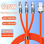 3-&uuml;hes k&uuml;&uuml;narnukk kiirlaadimisjuhe 120 W mikro-USB-t&uuml;&uuml;pi C Mitu USB-telefoni kaablit vedel silikoon telefonile Xiaomi 13 Samsung IPhone 14 13 1M
