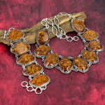 Balti merevaik 925 prooviga t&auml;is h&otilde;be k&auml;ev&otilde;ru ja kaelakee ehted, k&auml;sitsi valmistatud ehtekomplekt, kaunis looduslik merevaigust v&auml;&auml;riskividega ehted naistele Adjustable With 8"-18" kollane