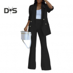 2 tk/komplekt naiste mantlip&uuml;kste komplekt rev Kaherealine keskmise pikkusega kardigan pikkade varrukatega jope laia jalaga k&otilde;rge v&ouml;&ouml;kohaga sirged p&uuml;ksid. 2XL must