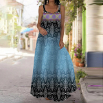 Naiste liblikkleit Maxi pikk kleit Gradientv&auml;rviga s&uuml;mboliprindiga kleit Kevad & Suvi V-kaelusega vabaaja puhkus XS helesinine v&auml;rv