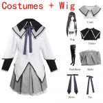 Anime Maagiline T&uuml;druk Puella Magi Madoka Magica Homura Akemi Cosplay Kost&uuml;&uuml;mid V&otilde;itlusvormid Parukas Sokid Mahou Shoujo Comic Conile XL valge/must