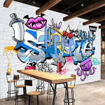 Multikas 3D Seinamaaling graffiti Tapeet T&auml;navakunst K&auml;sitsi maalitud Telliskiviseina Seinamaaling Magamistoa elutoa tapeet 200 cm(W) x 140 cm(H) gray