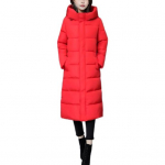 Talvine sulemantel paksendatud polsterdatud kapuutsiga aluskrae p&otilde;lvepikkuses taskud t&otilde;mblukuga sulgemine tuulekindel soojust hoidev soe igap&auml;evane k&uuml;lma ilmaga v&auml;lir&otilde;ivad M punane