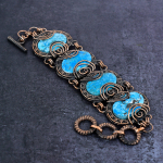 Tibetan Turquoise Gemstone Handmade Copper Wire Wrap Bracelet 7-8 b2m14