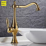 Euroopa retrostiilis ja kuldse pinnaga k&ouml;&ouml;gisegisti vannitoa kraanikauss messingist valamusegisti vee segisti kraan gold