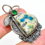 Natural K2 Blue Azurite,Diopside Gemstone 925 Sterling Silver Pendant 1.89 v4y69