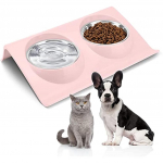 Kassikausid 2-&uuml;hes, kassikausid toidu ja vee jaoks, 15&deg; kauss kassi oksendamiskauss koertele, kindlustus, trabide ennetamine, eemaldatav lemmikloomakauss 20x20x3cm