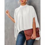 JPNTKY Naiste vabaaja moe suvised l&uuml;hikeste varrukatega poolkaelusega pluusid ja s&auml;rgid S valge