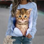 Kawaii Cat naiste T-s&auml;rk 3D-prindiga vabaaja pikkade varrukatega s&auml;rgid Harajuku kampsun Riietus Igap&auml;evane pluus Naiste avarad topid S