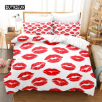 Punased Huuled Voodipesukomplekt Tekikoti Komplekt 3D Voodipesu Digitaaltr&uuml;kiga Voodipesu Kuninganna Suurusega Voodipesukomplekt Moodne Disain EU single(135x200cm) red