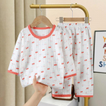 Puuvillased Lasteriided Kolm neljandikku varrukatega Kodu Magamisriided Lasteriided Poiss T&uuml;druk S&uuml;gistalvised Topid P&uuml;ksid &Uuml;likonnad Lastekomplektid 80cm punane